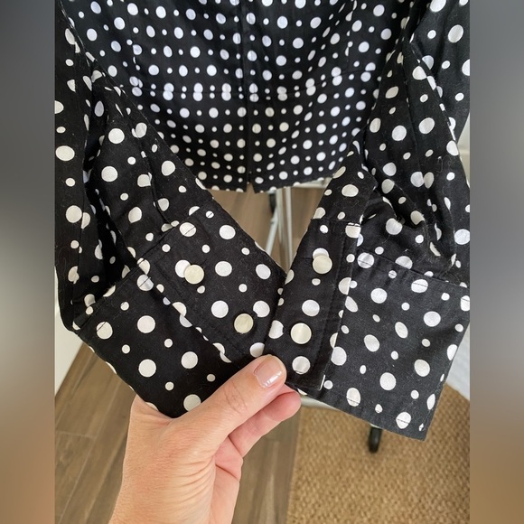 Jones New York Top Black White Polka Dot Long Sleeve Zip Front Size Large - Picture 7 of 12